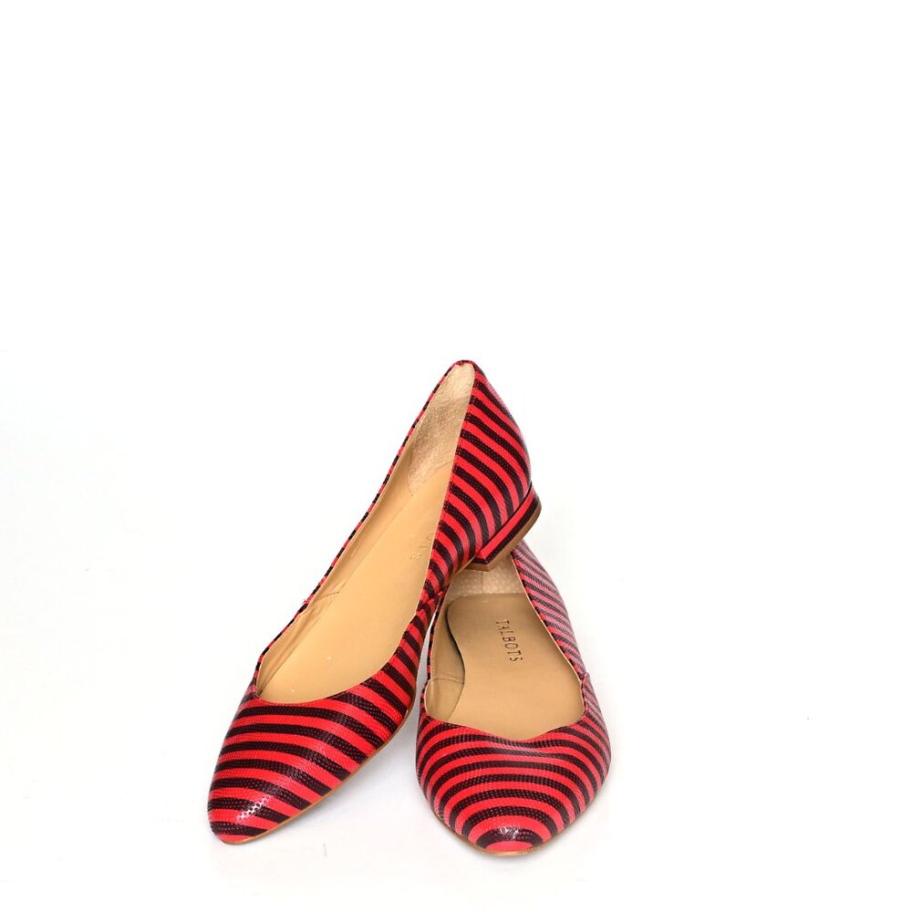 TALBOTS Edision Vibrant Poppy & Navy Striped Ballet Flats-Preppy- Nautical vibes - Picture 13 of 13